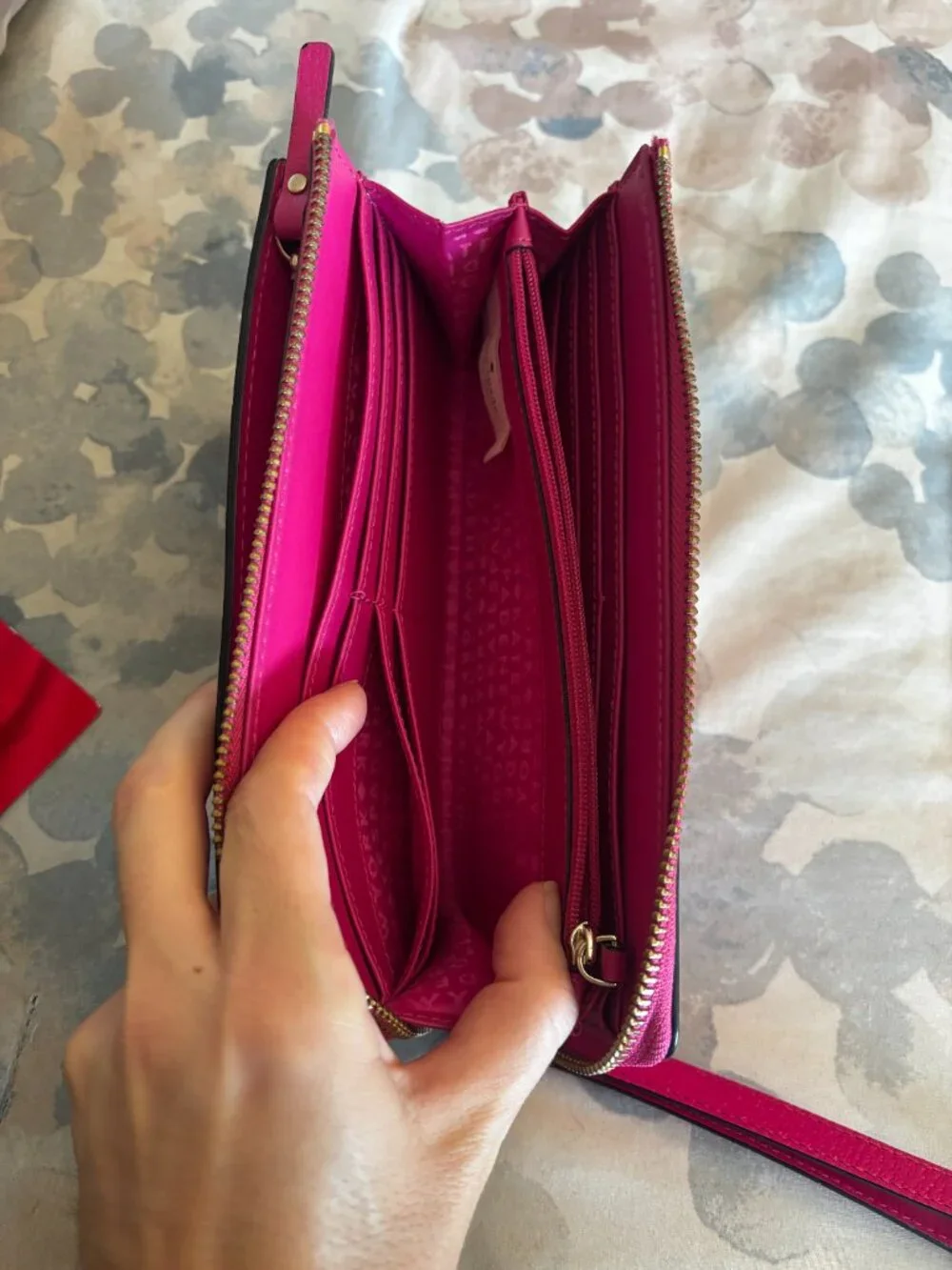 Kate Spade Fuchsia Leather Bi-Fold Zip-Around Wristlet/Wallet